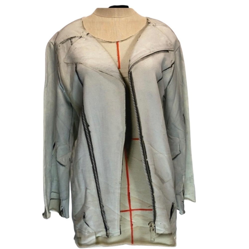 100% MAISON MARTIN MAGIELA OVERSIZED DISTRESSED NECK FAUX ZIP JACKET DESIGN MM6